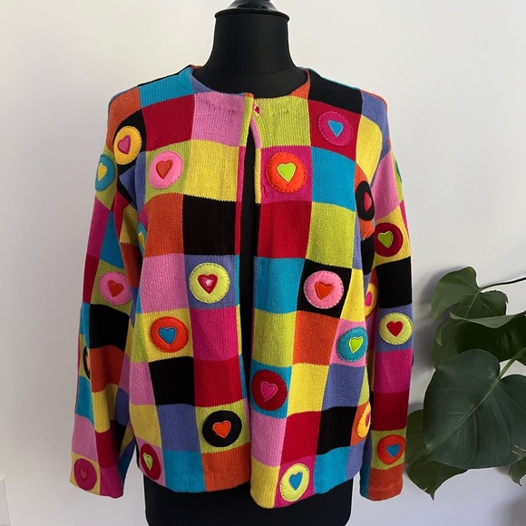 Marisa Christina Sweaters - Marisa Christina multicolored heart patchwork cardigan with button front.